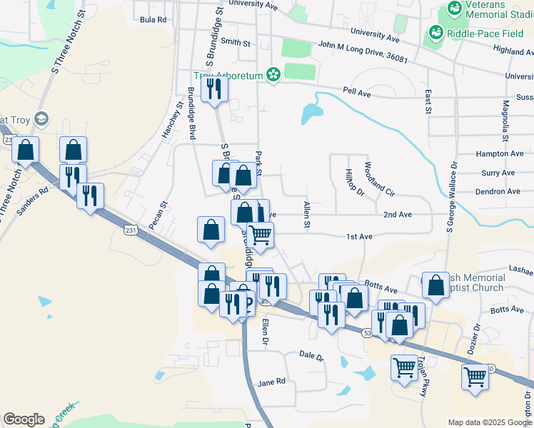 map of restaurants, bars, coffee shops, grocery stores, and more near 200 2nd Avenue in Troy