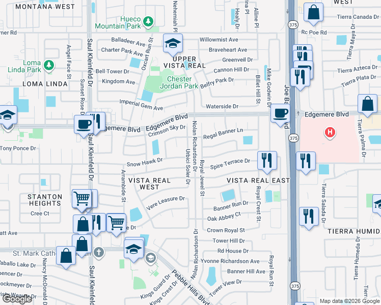 map of restaurants, bars, coffee shops, grocery stores, and more near 3272 Urbici Soler Drive in El Paso