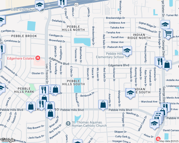 map of restaurants, bars, coffee shops, grocery stores, and more near 3320 Slocum Street in El Paso