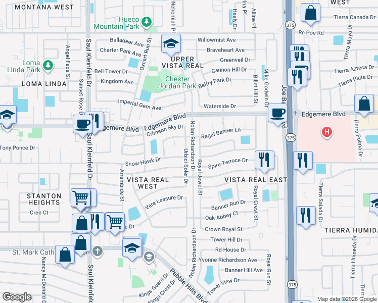 map of restaurants, bars, coffee shops, grocery stores, and more near 3272 Urbici Soler Drive in El Paso