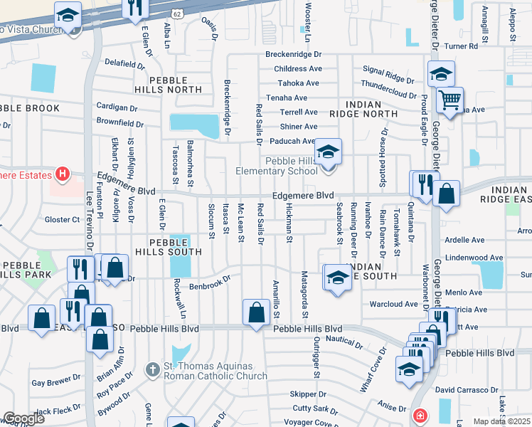 map of restaurants, bars, coffee shops, grocery stores, and more near 3316 Red Sails Drive in El Paso