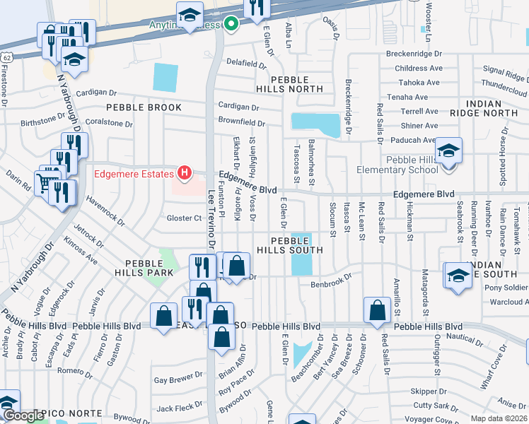 map of restaurants, bars, coffee shops, grocery stores, and more near 3321 Wayside Street in El Paso