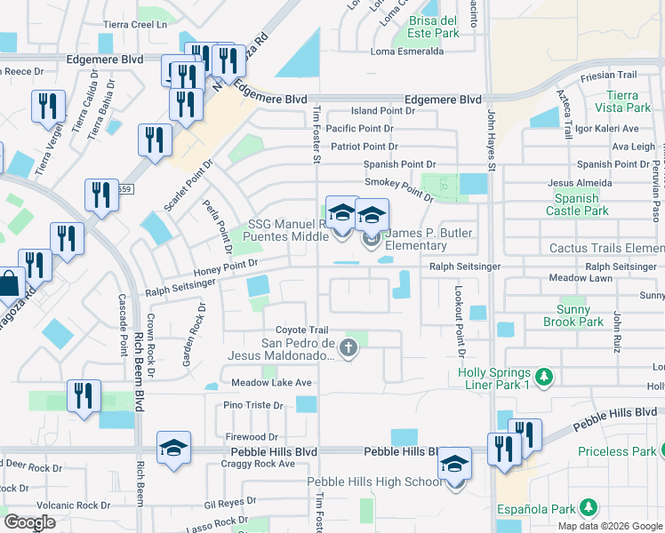 map of restaurants, bars, coffee shops, grocery stores, and more near Ralph Seitsinger in El Paso