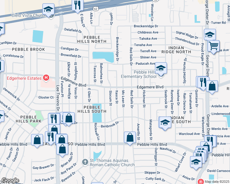 map of restaurants, bars, coffee shops, grocery stores, and more near 3320 Slocum Street in El Paso