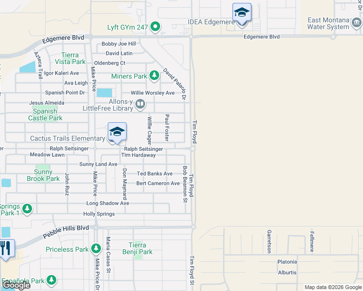 map of restaurants, bars, coffee shops, grocery stores, and more near 14957 Tim Hardaway in El Paso