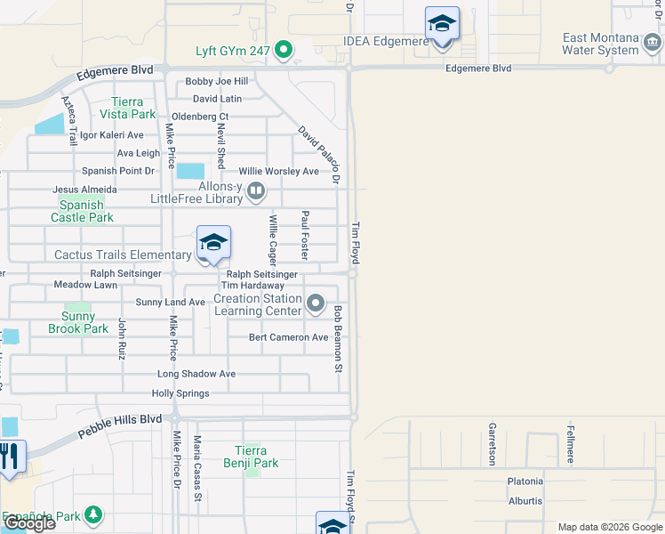 map of restaurants, bars, coffee shops, grocery stores, and more near 14957 Tim Hardaway in El Paso