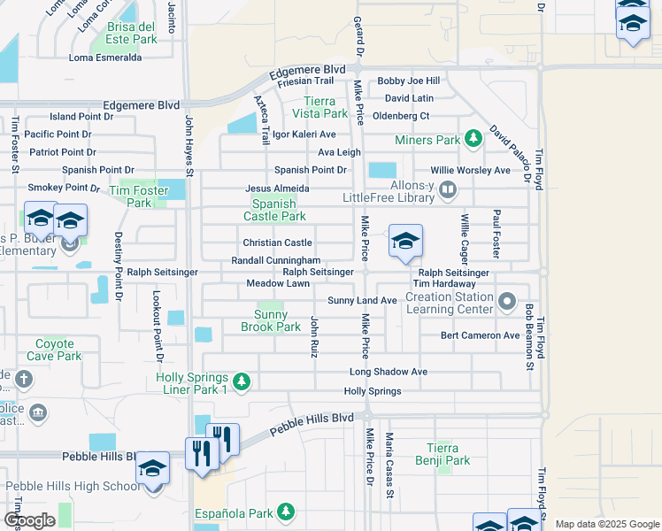 map of restaurants, bars, coffee shops, grocery stores, and more near 14660 Randall Cunningham in El Paso