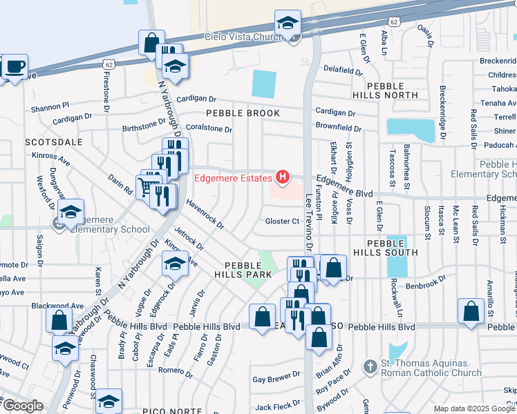 map of restaurants, bars, coffee shops, grocery stores, and more near 3341 Guthrie Street in El Paso