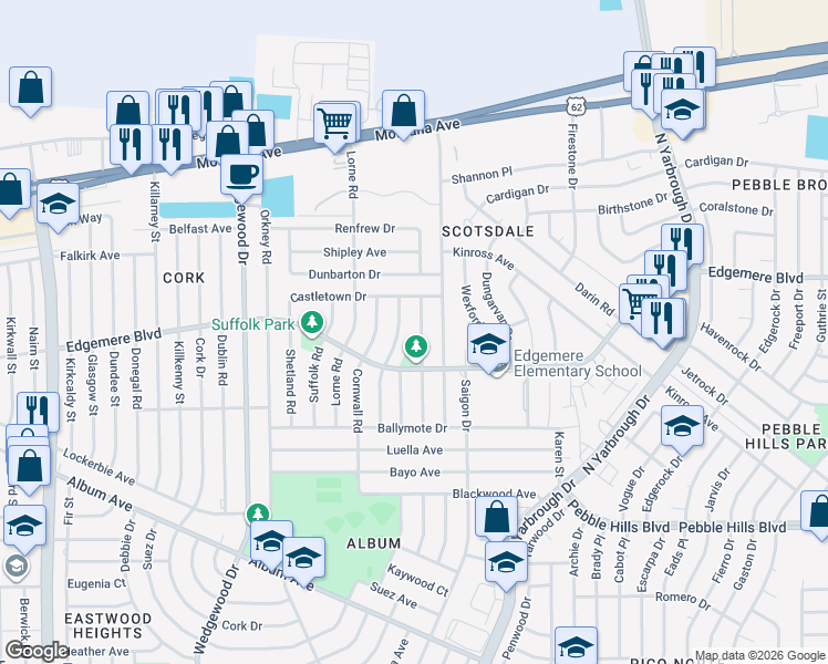 map of restaurants, bars, coffee shops, grocery stores, and more near 3309 Tyrone Drive in El Paso