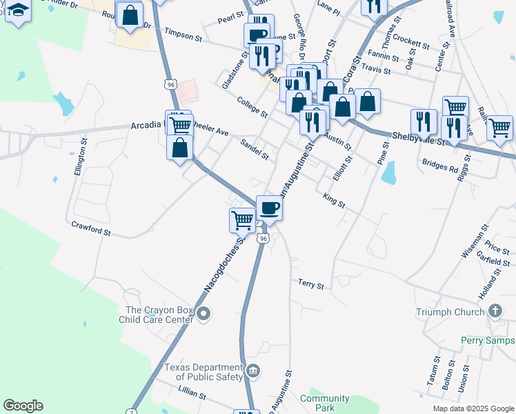 map of restaurants, bars, coffee shops, grocery stores, and more near 104 Hurst Street in Center