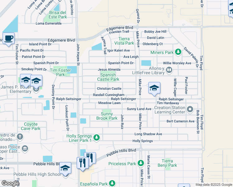 map of restaurants, bars, coffee shops, grocery stores, and more near 14625 Randall Cunningham in El Paso