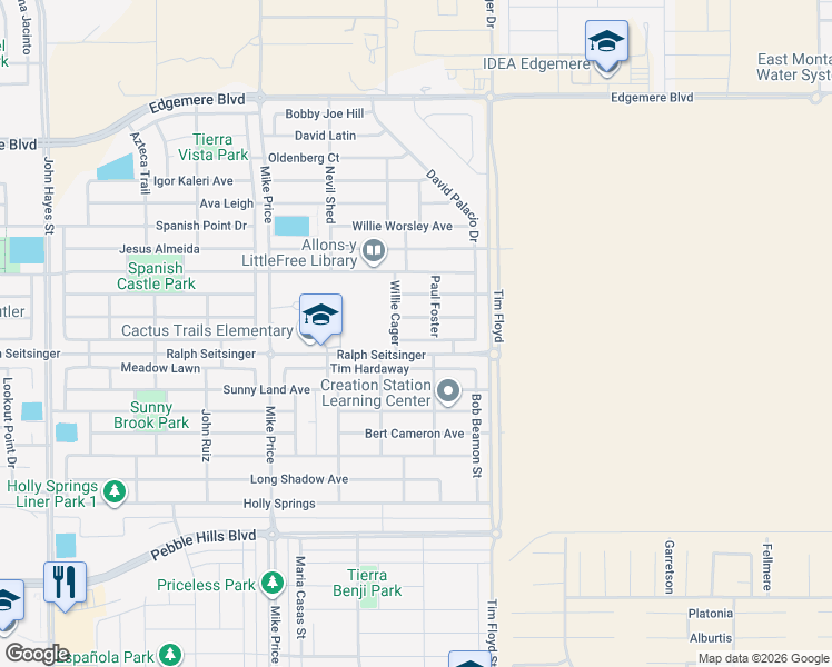 map of restaurants, bars, coffee shops, grocery stores, and more near 14909 Jerry Armstrong Court in El Paso