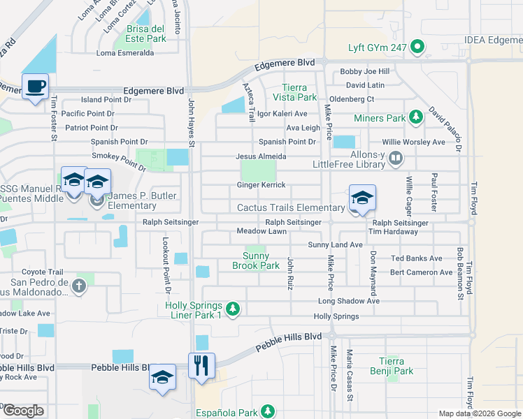 map of restaurants, bars, coffee shops, grocery stores, and more near 14613 Christian Castle in El Paso