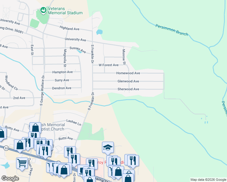map of restaurants, bars, coffee shops, grocery stores, and more near 113 Glenwood Avenue in Troy