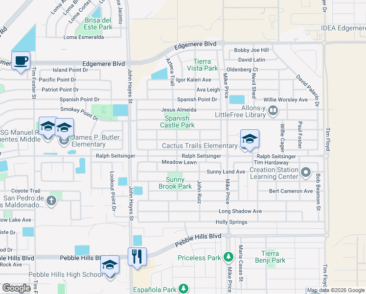 map of restaurants, bars, coffee shops, grocery stores, and more near 14613 Christian Castle in El Paso