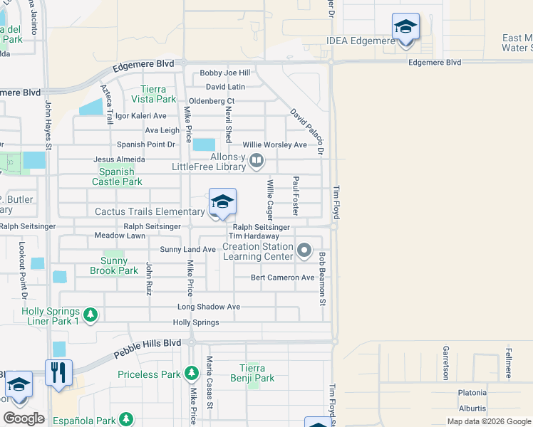map of restaurants, bars, coffee shops, grocery stores, and more near 14909 Jerry Armstrong Court in El Paso