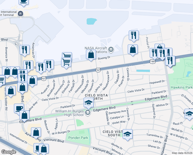 map of restaurants, bars, coffee shops, grocery stores, and more near 1517 Dennis Circle in El Paso