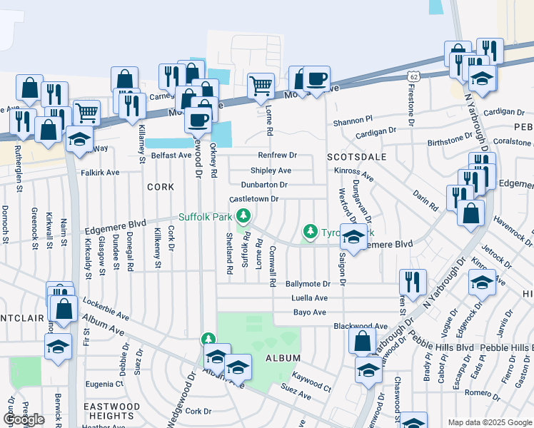 map of restaurants, bars, coffee shops, grocery stores, and more near 3307 Lorne Road in El Paso