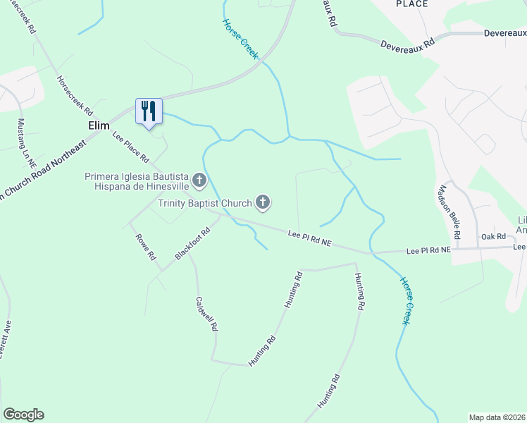 map of restaurants, bars, coffee shops, grocery stores, and more near 679 Lee Place Road Northeast in Hinesville