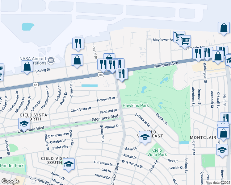 map of restaurants, bars, coffee shops, grocery stores, and more near 8625 Mettler Drive in El Paso