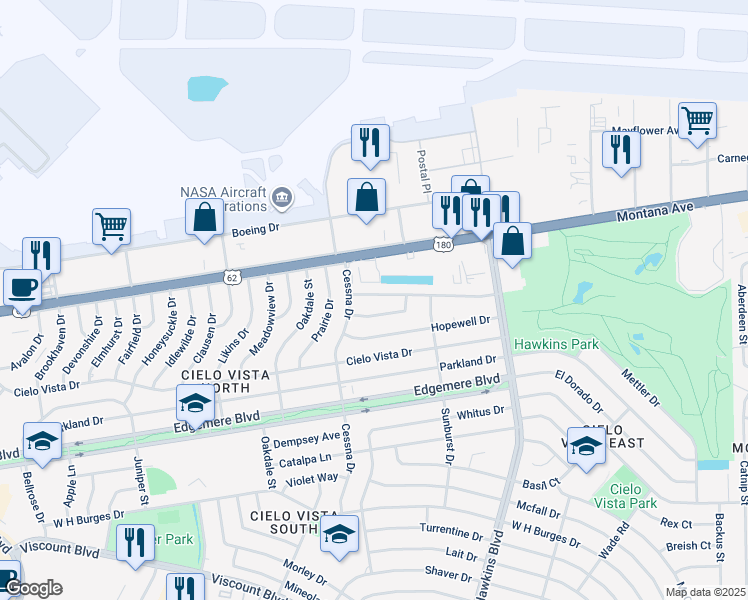 map of restaurants, bars, coffee shops, grocery stores, and more near 8309 Mettler Drive in El Paso