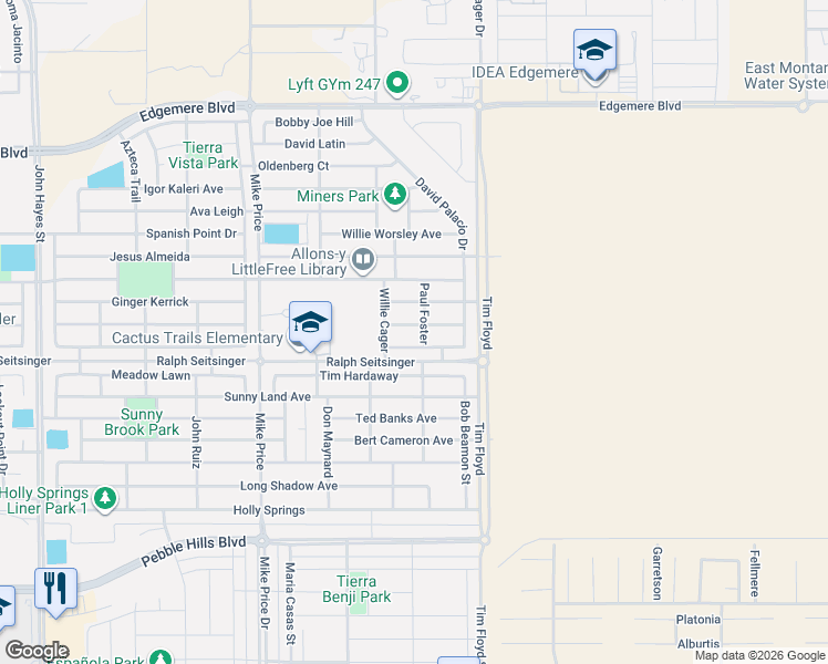 map of restaurants, bars, coffee shops, grocery stores, and more near 14909 Jerry Armstrong Court in El Paso
