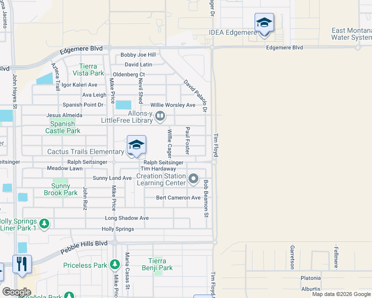 map of restaurants, bars, coffee shops, grocery stores, and more near 14932 Jerry Armstrong Court in El Paso