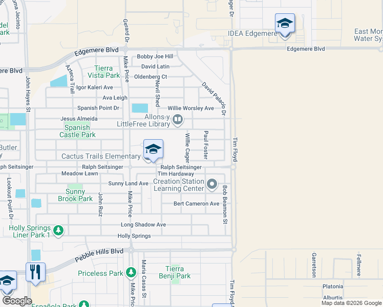map of restaurants, bars, coffee shops, grocery stores, and more near 14909 Jerry Armstrong Court in El Paso