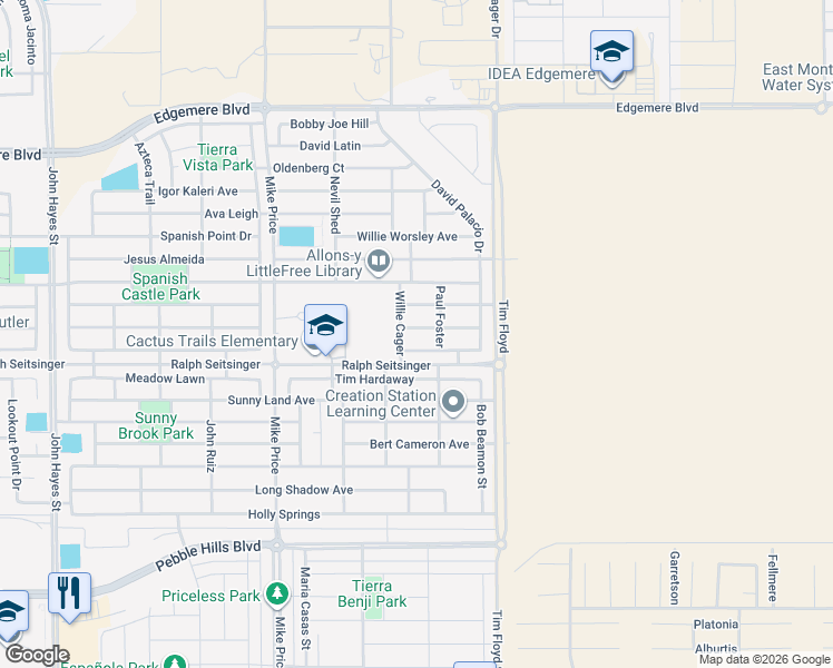 map of restaurants, bars, coffee shops, grocery stores, and more near 14909 Jerry Armstrong Court in El Paso