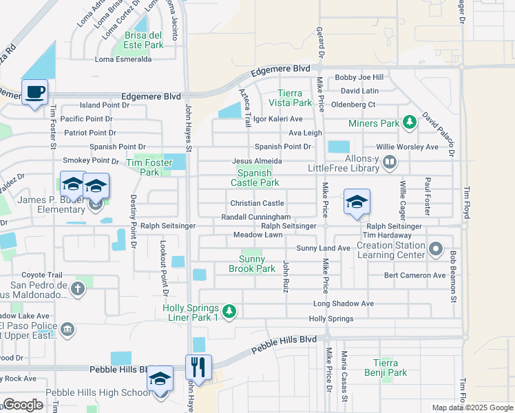 map of restaurants, bars, coffee shops, grocery stores, and more near 14613 Christian Castle in El Paso