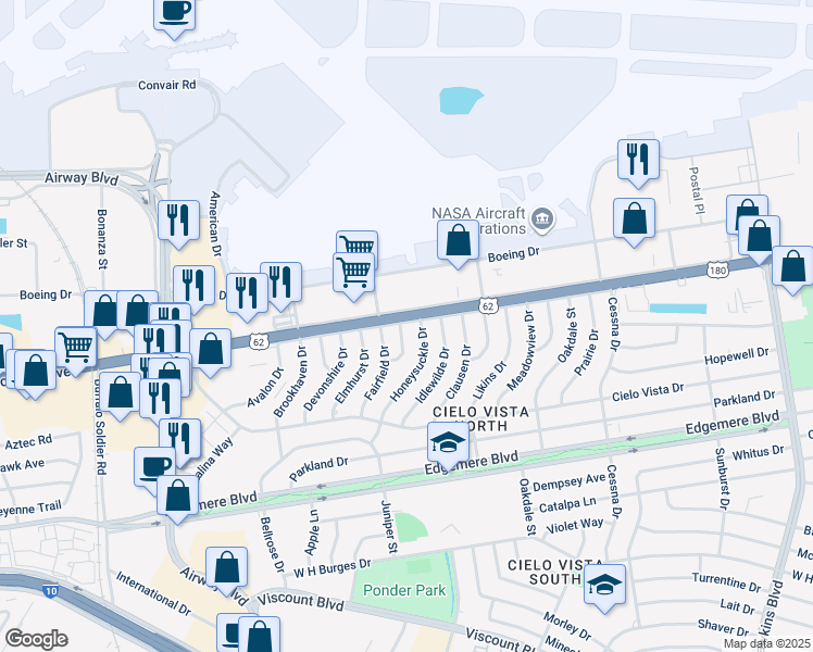 map of restaurants, bars, coffee shops, grocery stores, and more near 1520 Greenwood Circle in El Paso