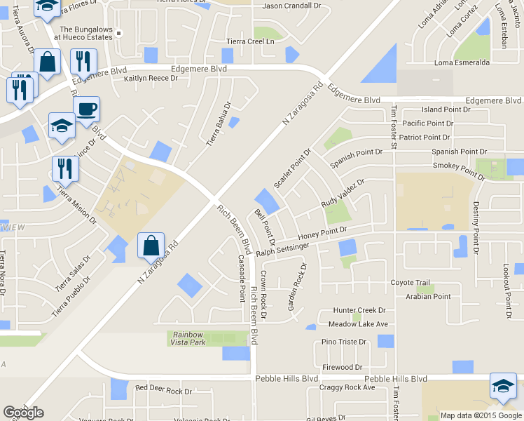 map of restaurants, bars, coffee shops, grocery stores, and more near 3256 Bell Point Drive in El Paso