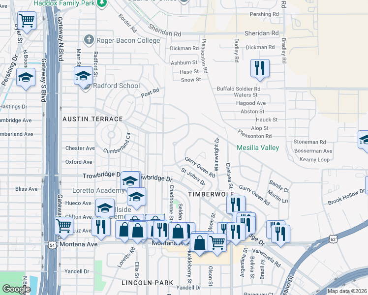 map of restaurants, bars, coffee shops, grocery stores, and more near 5109 Raymond Jays Road in El Paso