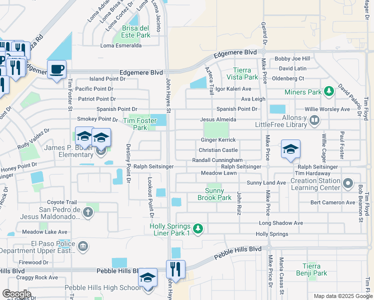 map of restaurants, bars, coffee shops, grocery stores, and more near 14656 Christian Castle in El Paso