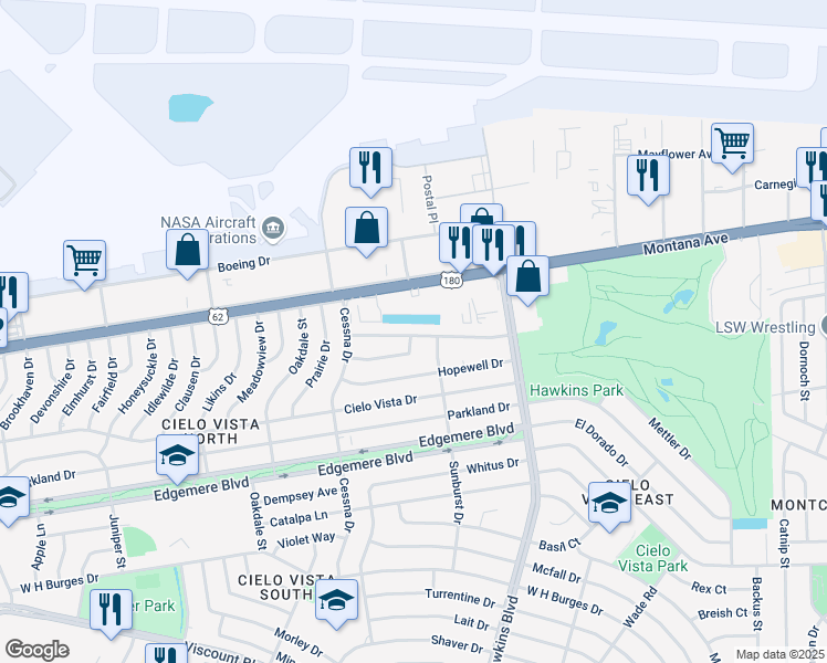 map of restaurants, bars, coffee shops, grocery stores, and more near 8509 Mettler Drive in El Paso