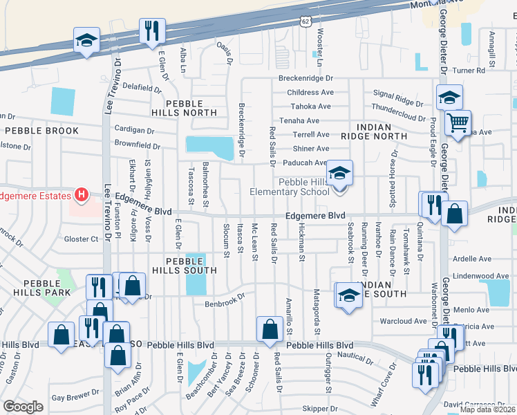 map of restaurants, bars, coffee shops, grocery stores, and more near 3406 Mc Lean Street in El Paso