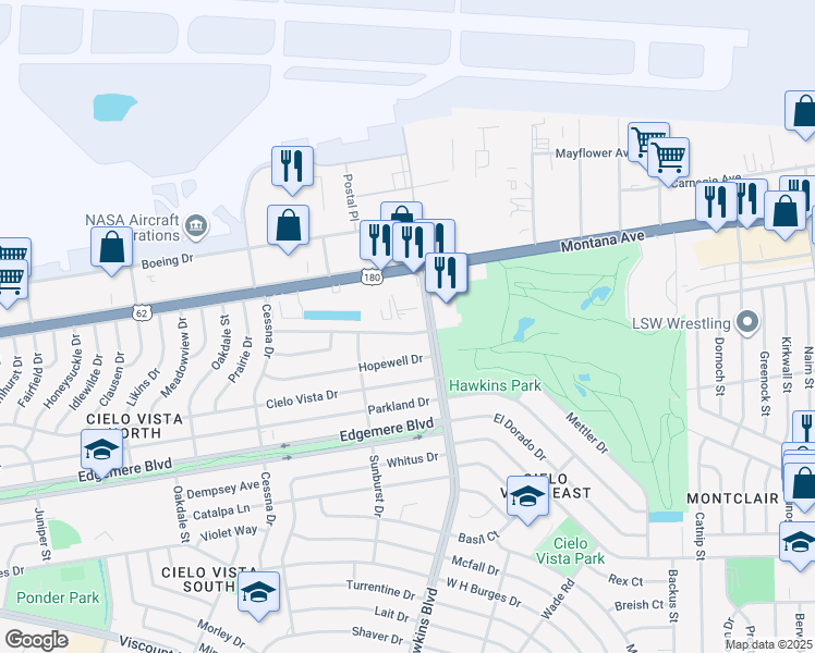 map of restaurants, bars, coffee shops, grocery stores, and more near 8625 Mettler Drive in El Paso