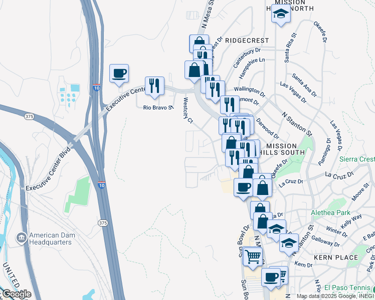 map of restaurants, bars, coffee shops, grocery stores, and more near 216 West Wallington Drive in El Paso