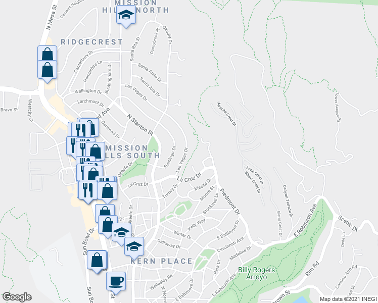 map of restaurants, bars, coffee shops, grocery stores, and more near 3932 Las Vegas Drive in El Paso