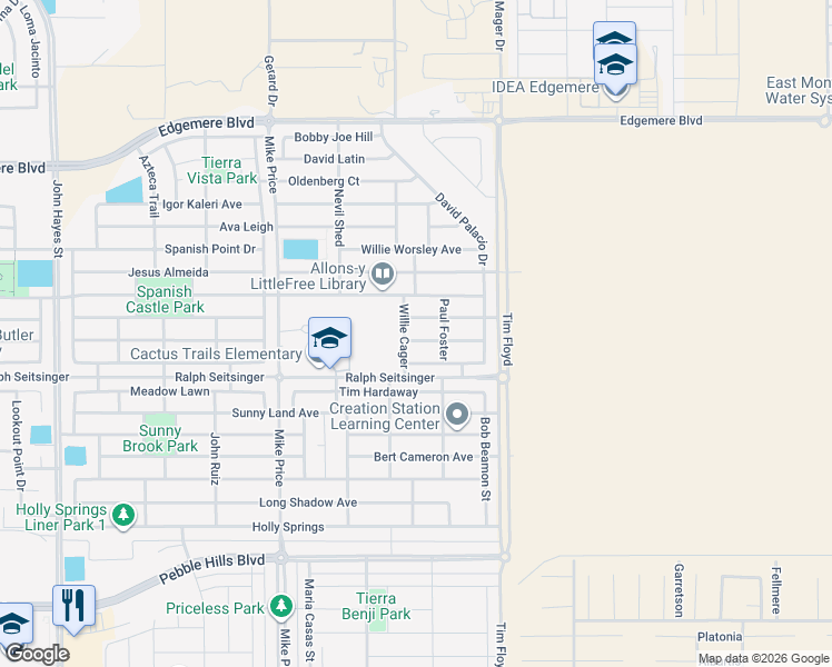 map of restaurants, bars, coffee shops, grocery stores, and more near 14909 Jerry Armstrong Court in El Paso