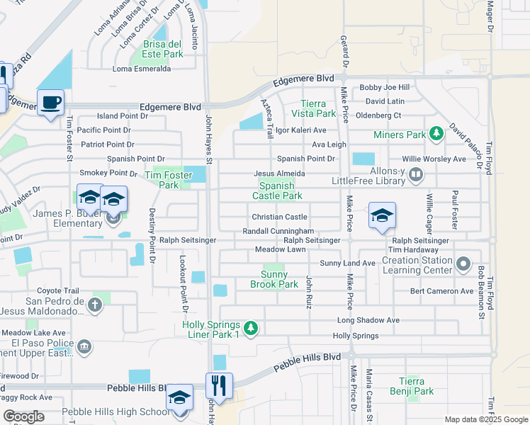 map of restaurants, bars, coffee shops, grocery stores, and more near 14561 Christian Castle in El Paso