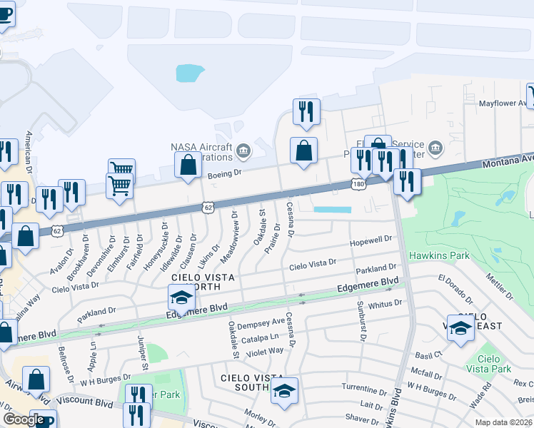 map of restaurants, bars, coffee shops, grocery stores, and more near 1509 Oakdale Street in El Paso