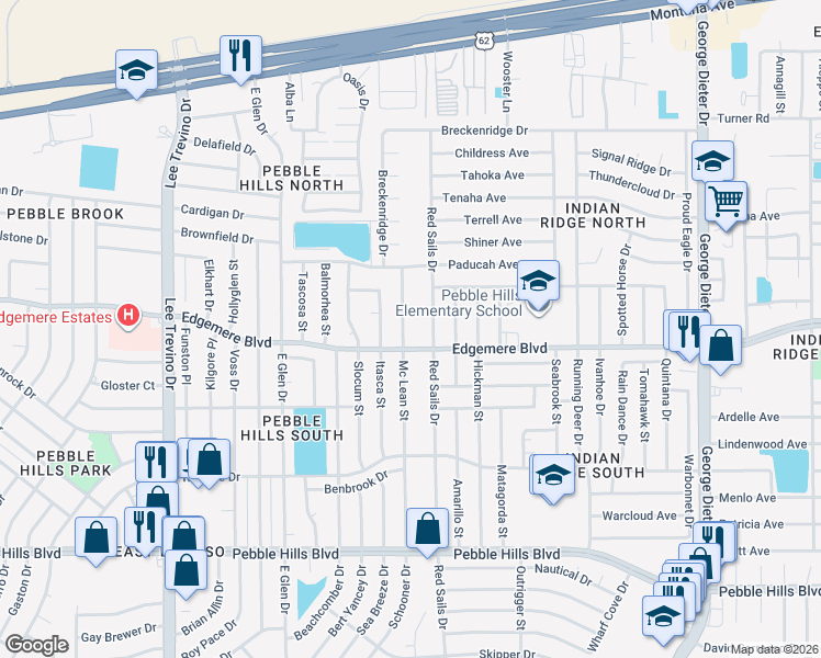 map of restaurants, bars, coffee shops, grocery stores, and more near 3406 Mc Lean Street in El Paso