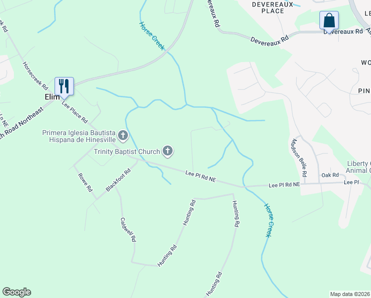 map of restaurants, bars, coffee shops, grocery stores, and more near 679 Lee Place Road Northeast in Hinesville