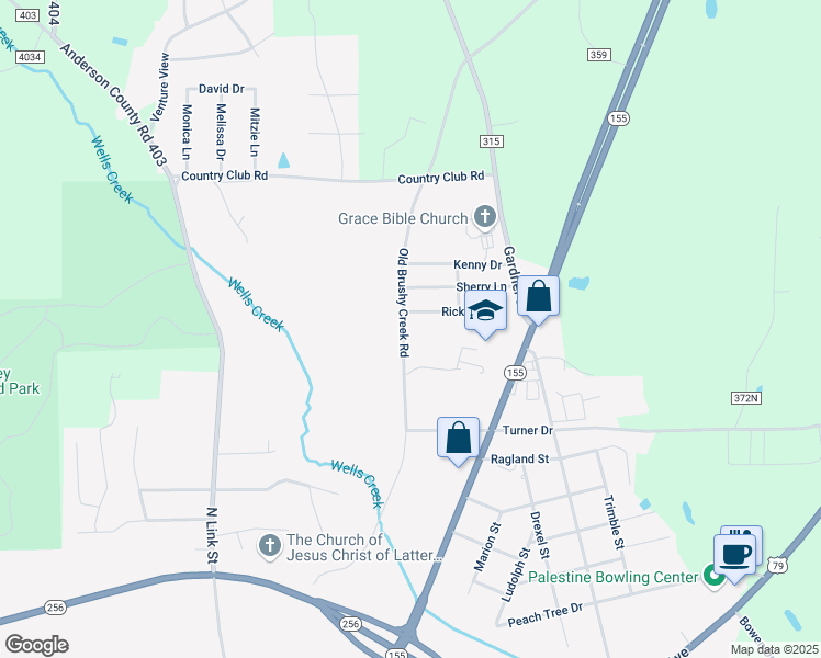 map of restaurants, bars, coffee shops, grocery stores, and more near 1702 Old Brushy Creek Road in Palestine