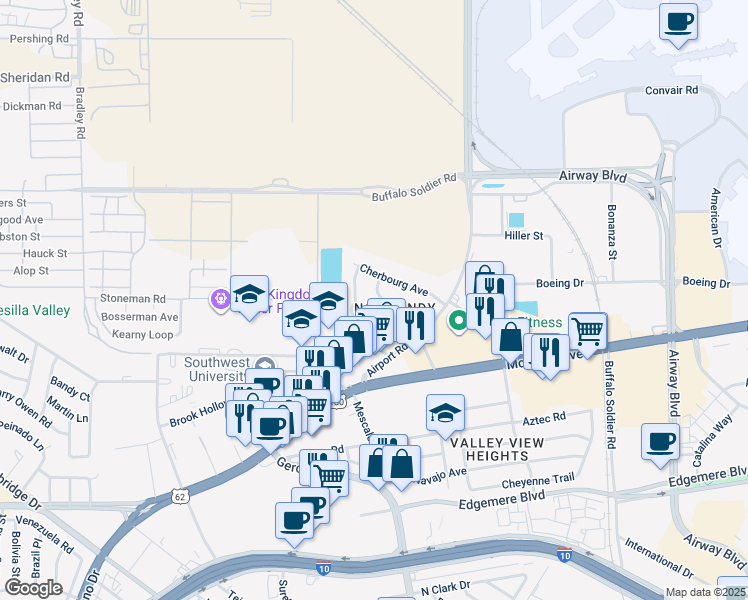 map of restaurants, bars, coffee shops, grocery stores, and more near 6320 Saint Lo Road in El Paso