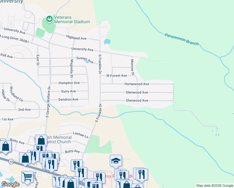 map of restaurants, bars, coffee shops, grocery stores, and more near 113 Glenwood Avenue in Troy