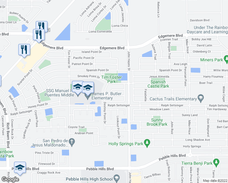 map of restaurants, bars, coffee shops, grocery stores, and more near 14414 Ocean Point Lane in El Paso