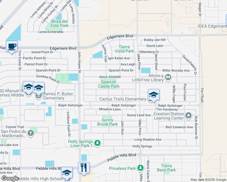 map of restaurants, bars, coffee shops, grocery stores, and more near 14613 Christian Castle in El Paso