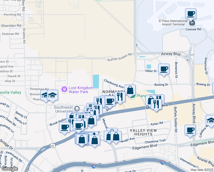 map of restaurants, bars, coffee shops, grocery stores, and more near 6320 Saint Lo Road in El Paso